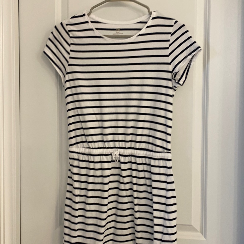 Navy and white striped basic dress